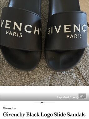 Givenchy Black Slide Sandals with White Logo Detail